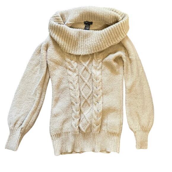 BCBGMAXAZRIA Cable Knit Pullover Sweater Size Small Beige boho Cotton Blend - Picture 2 of 6